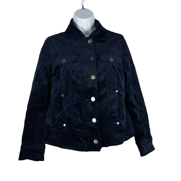 Chicos Womens Velvet Jacket Size 4 Blue Cotton/Spandex Blend Button Front - Picture 1 of 5